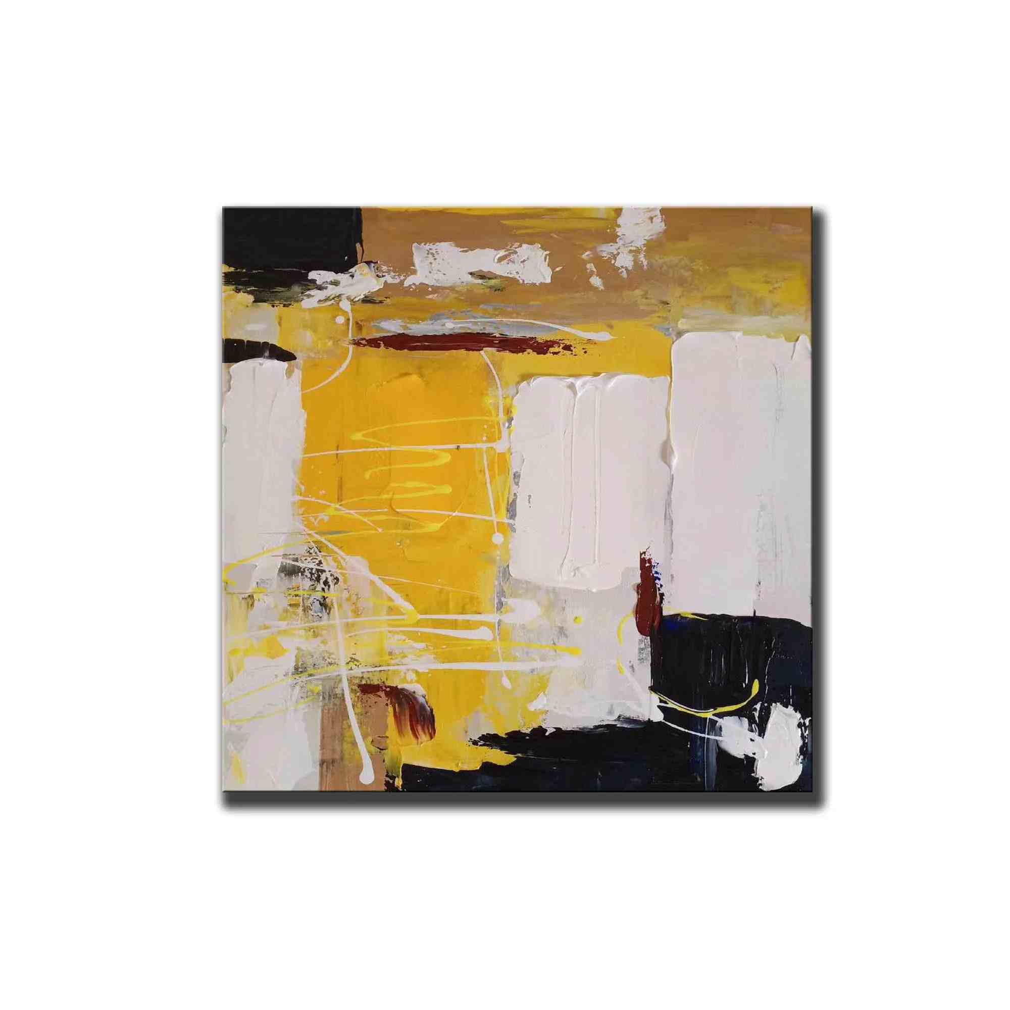 Minimal Black Painting White Abstract Canvas Artwork QD04J wall art